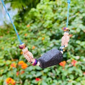 Black Lava Stone Turtle Leather Necklace Handmade